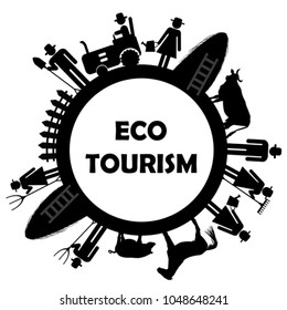 Eco Tourism Icon With Farm Worker Pictograms