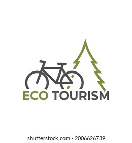 Eco Tourism Icon. Eco Friendly, Environment And Sustainable Development Symbol. Bicycle And Tree Vector Color Image