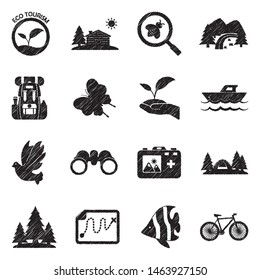 Eco Tourism Icons. Black Scribble Design. Vector Illustration.