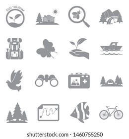 Eco Tourism Icons. Gray Flat Design. Vector Illustration.