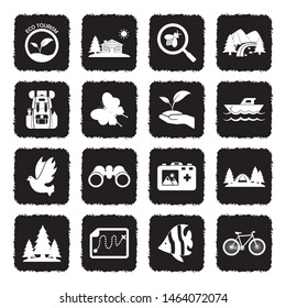 Eco Tourism Icons. Grunge Black Flat Design. Vector Illustration.