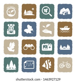 Eco Tourism Icons. Grunge Color Flat Design. Vector Illustration.