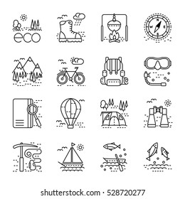 Eco tourism icons set on white background. Collection of modern line style design element. Vector illustration, can be used for web page, banner, infographics