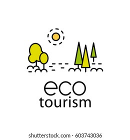 Eco tourism modern lflat style logo for travel industry. Color vector illustration