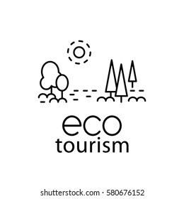 Eco Tourism Modern Line Style Logo For Travel Industry. Black And White Vector Illustration