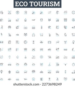 Eco tourism vector line icons set. Eco-tourism, conservation, sustainability, green, ecology, carbon, recycling illustration outline concept symbols and signs