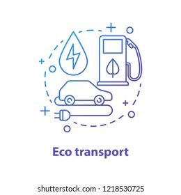 Eco transport concept icon. Green vehicle idea thin line illustration. Eco friendly transport. Electric car and biofuel. Vector isolated outline drawing