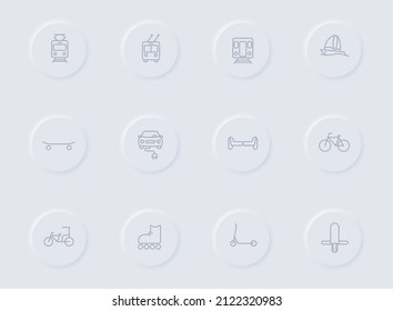 eco transport gray vector icons on round rubber buttons. eco transport icon set for web, mobile apps, ui design and promo business polygraphy