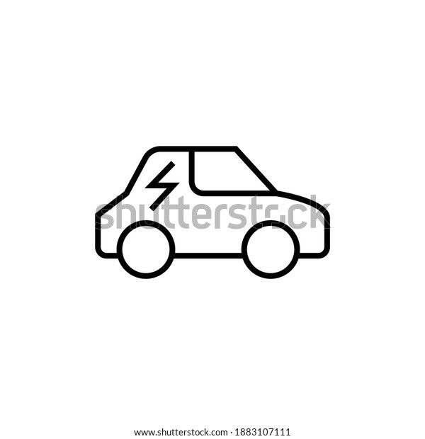 Eco transport icon, eco\
green car symbol in flat black line style, isolated on white\
background