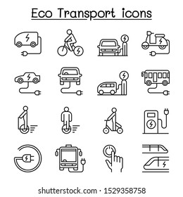 Eco transport icon set in thin linestyle