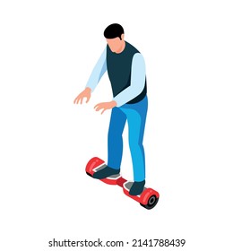 Eco transport isometric icon with man riding red gyroscooter 3d vector illustration
