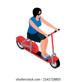Eco transport isometric icon with woman riding electric scooter 3d vector illustration