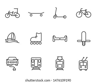 eco transport outline vector icons set isolated on white background. electric ecological transport concept. eco transport flat icons for web, mobile and ui design.