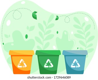 Eco. Trash bins for waste sorting. Ecology and recycling concept. Vector illustration in flat style.