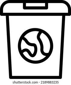 Eco Trash Icon With Outline Style, Earth Day Sign And Symbol Isolated On White Background