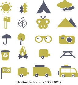 Eco Travel & Camping Icon Set, Vector