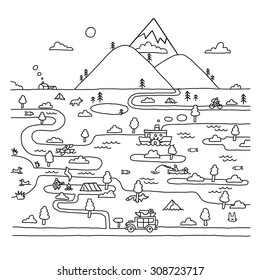 Eco travel in doodle style. Outdoor.