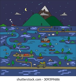 Eco travel in doodle style. Outdoor.