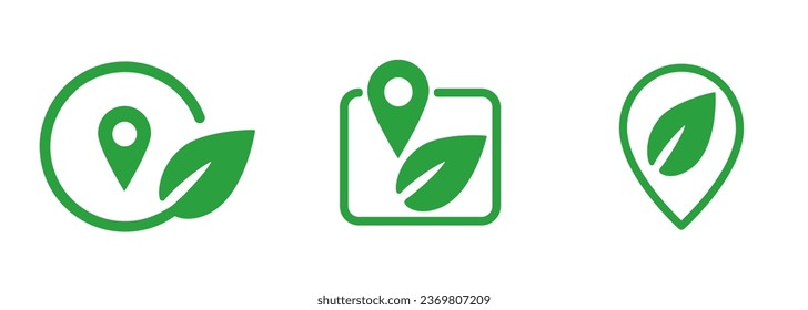 Eco travel location environmental friendly green ecology map pointer pin emblem vector symbol