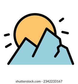 Eco travel sunset icon outline vector. Nature tourism. Forest walk color flat
