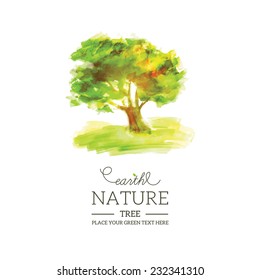 Eco tree composition watercolor. Vector illustration