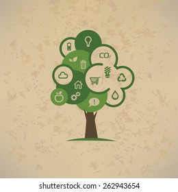 eco tree with environmental icons set