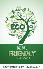 Eco tree Friendly formed by Icons , Vector Illustration