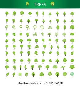 Eco Tree Icons Set - Isolated On White Background - Vector Illustration, Graphic Design Editable For Your Design. Tree Icons Collection