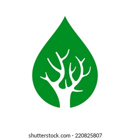 Eco Tree inside Drop, Isolated On White Background, Vector illustration
