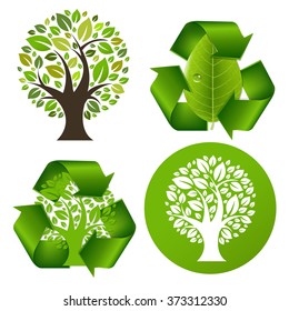 Eco Trees Set With Gradient Mesh, Vector Illustration