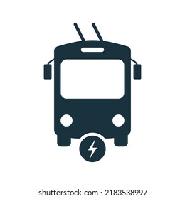 Eco Trolley Bus in Front View Silhouette Black Icon. Electric Trolleybus Glyph Pictogram. Stop Station Sign for Ecology City Electro Transport Icon. Isolated Vector Illustration.