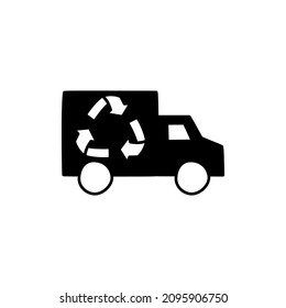 Eco Truck Icon in black flat glyph, filled style isolated on white background