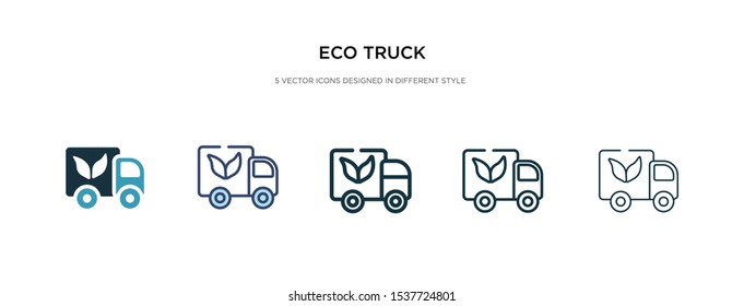 eco truck icon in different style vector illustration. two colored and black eco truck vector icons designed in filled, outline, line and stroke style can be used for web, mobile, ui
