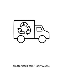 Eco Truck Icon in flat black line style, isolated on white background