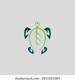 Eco turtle leaf logo design abstract green animal shape with nature plant concept illustration