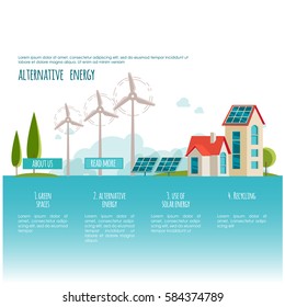 Eco urban landscape. Alternative energy. Solar, wind power. Web page concept for your design