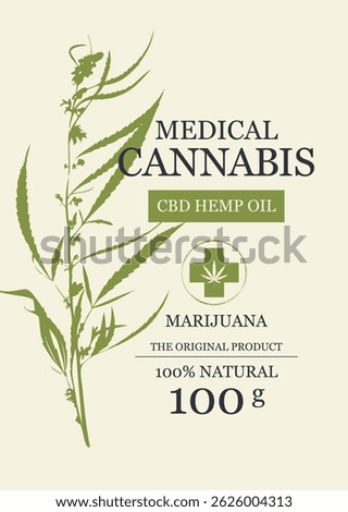 eco vector banner or label for CBD hemp oil, medical cannabis with hemp pattern. medical marijuana. No AI used