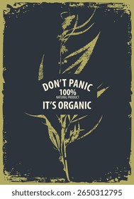 Anuncio o etiqueta de Vector ecológico para aceite de cáñamo CBD, marihuana medicinal con dibujo e inscripción de cannabis. Diseño de camiseta, tatuaje. Tela, impresión, logotipo. Fumar hierba. No se utiliza IA