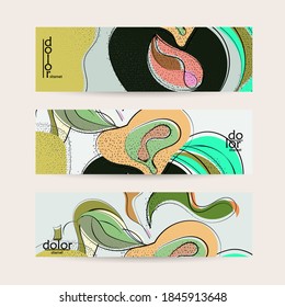 Eco vector design. Fruit logo with flat colors and grunge texture. Doodle drawing vegetable healthy food. Vegan bolt sketch banner template. Summer organic fresh concept.