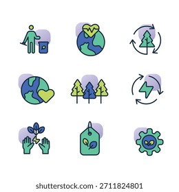 Ilustração de conjunto de ícones de vetor ecológico para reciclagem e símbolo de projeto ambiental