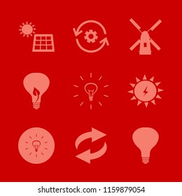 eco vector icons set. with bulb, solar energy, solar panel and recycle sign in set