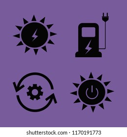 eco vector icons set. with car charger, solar energy, recycle gear and solar power in set