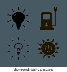 eco vector icons set. with car charger, bulb and solar power in set