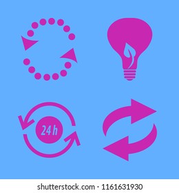 eco vector icons set. with recycle sign, recycle hours and bulb leaf in set