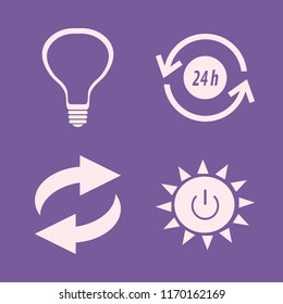 eco vector icons set. with recycle sign, bulb, recycle hours and solar power in set