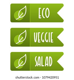 Eco, veggie and salad vegan banner set. Eps10 Vector.