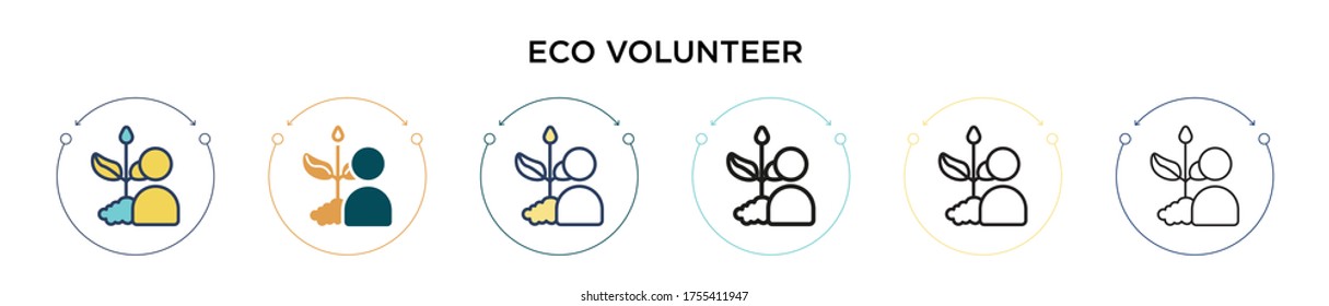Eco volunteer icon in filled, thin line, outline and stroke style. Vector illustration of two colored and black eco volunteer vector icons designs can be used for mobile, ui, web