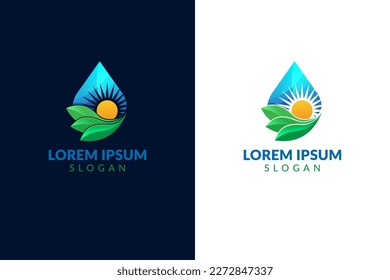 entorno de caída de agua ecológica y logotipo de paisaje