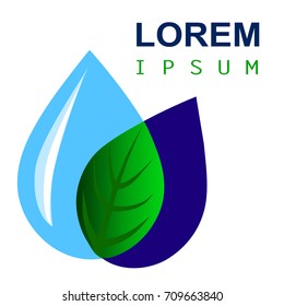 Eco Water Drop with Green Leaf Icon. Purity and Ecology Protection Concept. Vector Illustration