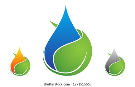 
Eco water drop leaf logo design vector template. Natural mineral clear ecology water aqua. Green energy concept icon